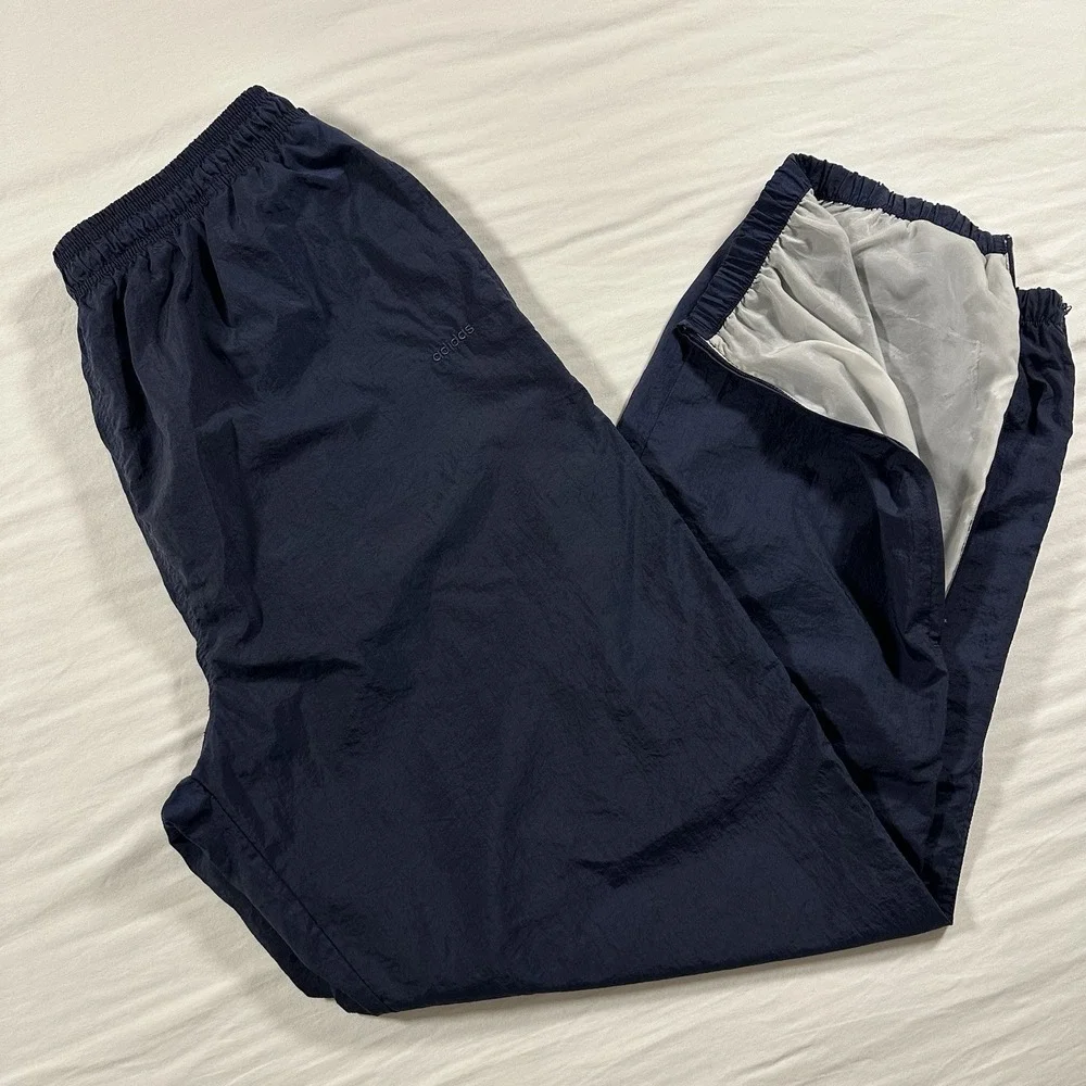 Vintage Adidas Men's XL Track Pants Blue Baggy Wide Leg Windbreaker Lined‎ Y2K